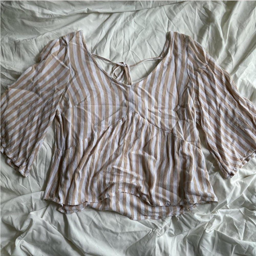 Hollister Tan and White Striped Blouse